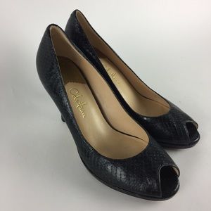 Cole Haan Black SnakeSkin Print Embossed Heels